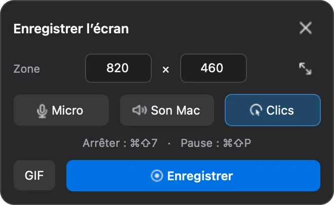 La palette d’enregistrement